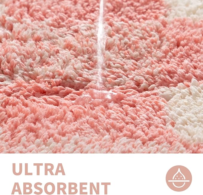 CozeCube Checkered Bath mats Non Slip, Plush Shaggy Bath Rugs for Bathroom Washable, Buffalo Plaid Bath mat, Pink Christmas Bathroom Rugs, Blossom Pink, 47" x 24"