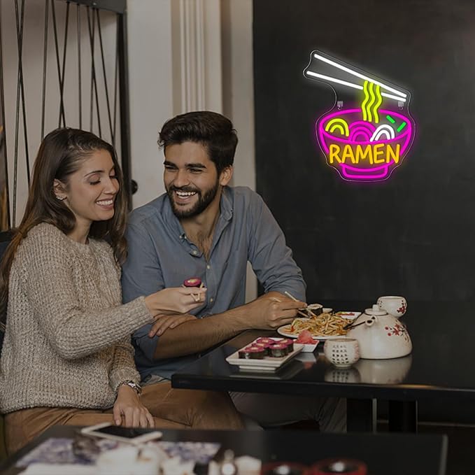 Lucunstar Ramen Neon Sign Colorful Neon Signs Noodle LED Sign Neon Signs for Wall Decor Pink Neon Lights for Party Neon Light Sign for Fast Food Kitchen Restaurants Bar Ramen LED Light Sign