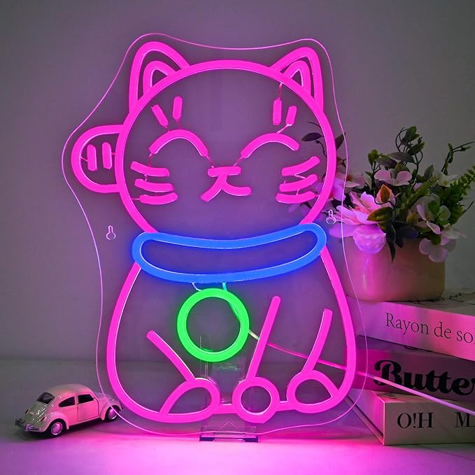 Cartoon Cat Neon Sign Children Led Neon Signs Anime Pink Neon Signs Classroom Reading Room Bookstore Kids Room School Decoration Kids Gifts