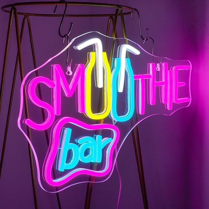 Looklight Smoothie Bar Neon Sign,Words Neon Signs for Wall Decor,Pink Letter Dimmable LED Neon Light Bar Sign,USB Light Up Signs for Store Beverage Cool Smoothie Bar Shop