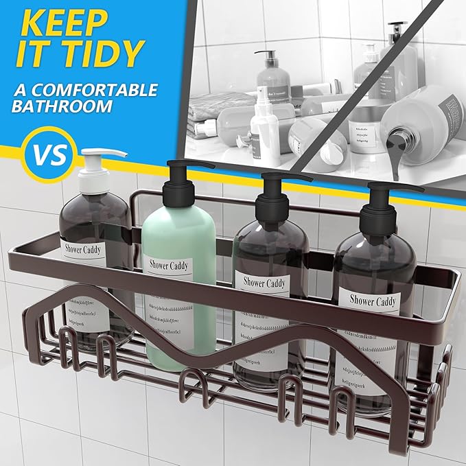 Coraje Shower Caddy, Shower Shelves [5-Pack], Adhesive Shower Organizer No Drilling, Large Capacity, Rustproof Bathroom Shower Organizer, Shower Shelf for Inside Shower (Brown)