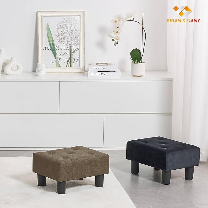 BRIAN & DANY Small Foot Stool, Linen Foot Stools with Legs, Stable Small Footstool for Living Room, Brown