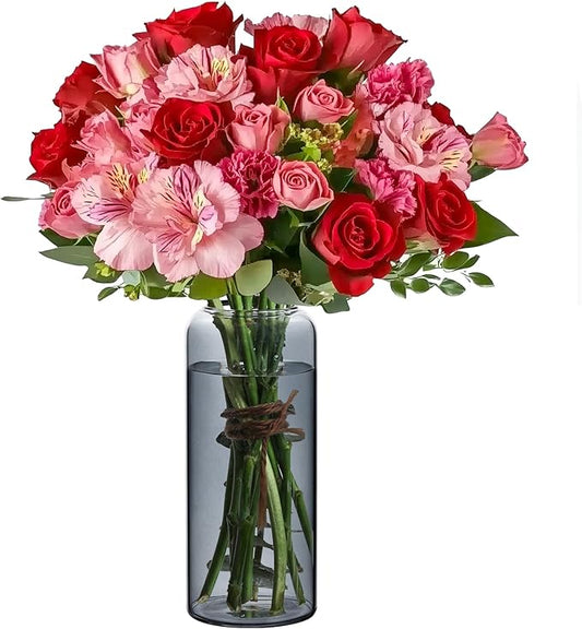 ComSaf Glass Flower Vase, 8 Inch Tall Bud Vases, Home Decor Vases for Centerpiece for Living Room and Bedroom, Decorative Vases for Wedding, Valentines' Day, Mother's Day (Grey)