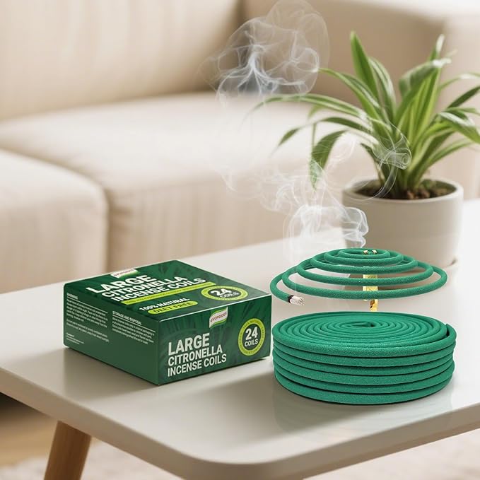 Large Citronella Incense Coil, Made from Natural Plants, Suitable for Outdoor, Living Room, Terrace use (24 Coils and Coil Holder)