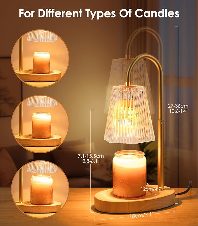 Candle Warmer Lamp Electric - Modern Candle Light Warmer with Adjustable Height, Timer for Bedroom & Living Room Home Decor Wax Melt Scented Wax Home Fragrance Accessories Dorm Lampshade