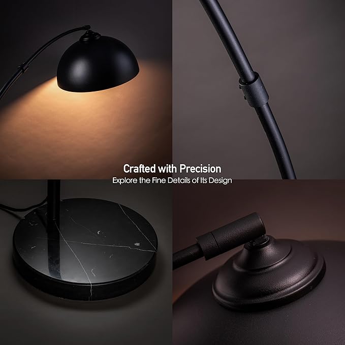 O'Bright Moab - Modern Arc Floor Lamp with Adjustable Dome Shade, Marble Base, and Foot Pedal Switch, 64 Inch - Ideal for Living Room, Bedroom, Office, Black