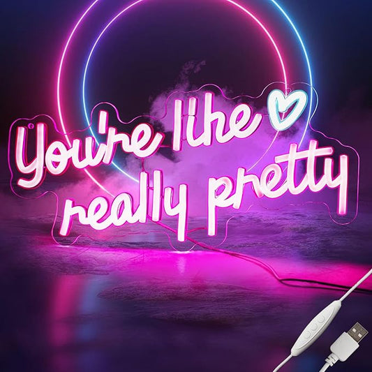 KHK You’re Like Really Pretty Neon Sign Led Neon Lights Pink Neon Sign for Bedroom Led Sign USB Powered Neon Signs for Wall Decor Dimmable for Christmas Thanksgiving Birthday Party Girls Gifts