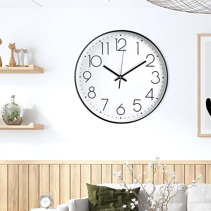 Wall Clock Silent & Non Ticking Modern Quartz Battery Operated Digital Quiet Sweep Office/Home/School/Kitchen Decor Clocks 9 Inch Frame