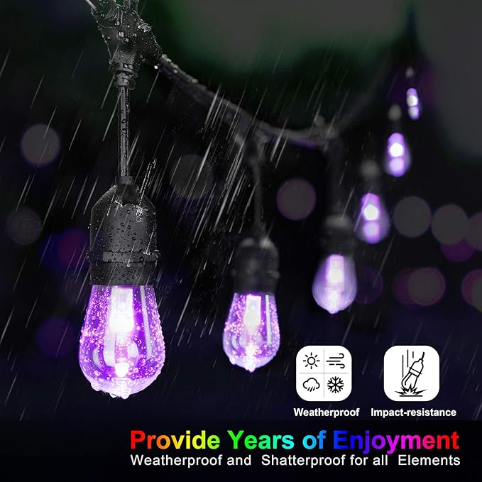 Mlambert 144Ft(3x48ft) Multicolor Outdoor Patio Lights, Dimmable RGB Cafe String Lights with 45+6 Waterproof LED Bulbs for Garden Bistro-Black 3 Pack