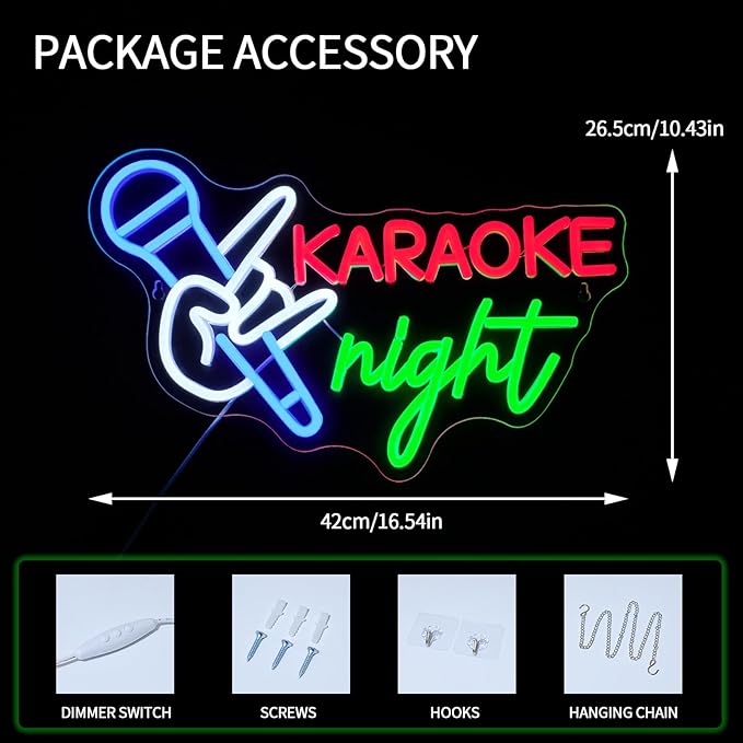 Karaoke Night Neon Sign for Music Room Decor Dimmable Karaoke Led Lights Signs for Karaoke Party Neon Light for Beer Bar Man Cave Pub Studio Game Room Birthday Party Decoration