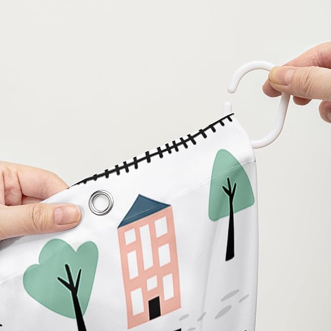 AILONEN Construction Truck Shower Curtain, Kids Cartoon Train Vehicle Tractor Cars Bath Curtain for Boys,White Road Map Bathroom Decor Waterproof Fabric 60" W*72" H Inch with 12 Plastic Hooks