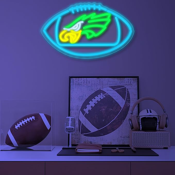 Football Team Neon Sign, Cool Light Up Dimmable Eagle Team Logo Hanging Led Neon Sign for Wall Decor, Man Cave, Garage, Party, Bar, Game Room Deco, Birthday Gift for Football Fan