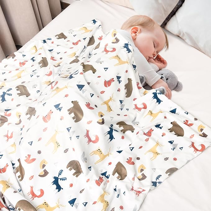 Minky Baby Blanket for Boys Girls Neutral, 40x50 Inches Soft Lightweight Micro Fleece Baby Blanket with Double Layer, Dotted Backing, Receiving Blanket for Newborns, Woodland Animals