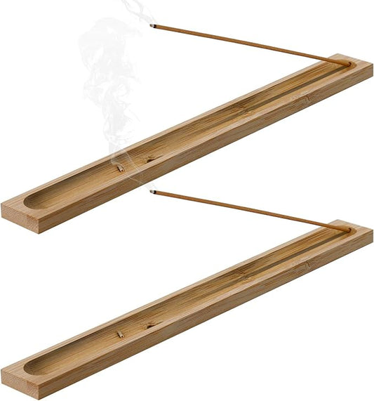 2 Pieces Natural Bamboo Incense Stick Holder Home Incent Burner with Ash Catcher