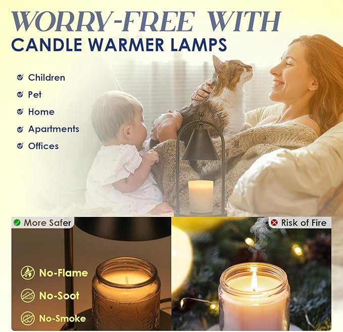 Candle Warmer Lamp with Timer, Electric Black Candle Warmer Light for Bedroom, Dimmable Wax Melts Warmer for Candle Jars, Home Decor Beside Lamp Gifts for Women (2 Bulbs Included)