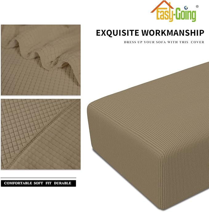 Easy-Going Stretch Ottoman Cover Folding Storage Stool Furniture Protector Soft Rectangle Slipcover with Elastic Bottom (Ottoman XX-Large, Tan)