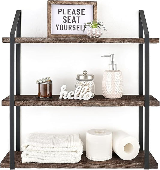 Mkono Floating Wall Shelf 3 Tier 23.5 Inch Rustic Wood Hanging Book Shelf Bathroom Mounted Shelving Storage Display Shelves for Living Room Bedroom Kitchen Office