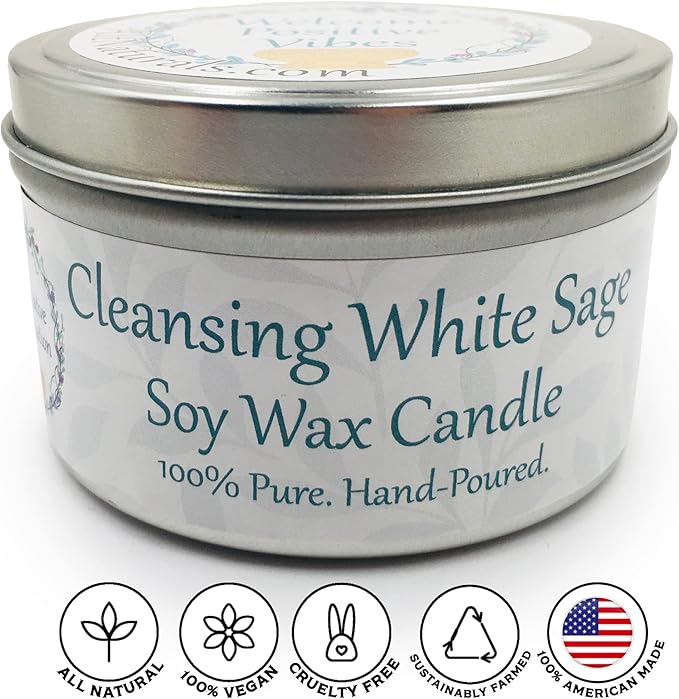 White Sage Candle for Home Cleansing - 6oz of Natural Soy Wax and Sage Essential Oil - Strong Scented Candle, Non Toxic - Aromatherapy, Manifestation, Relaxation Gifts - Alternative Imagination