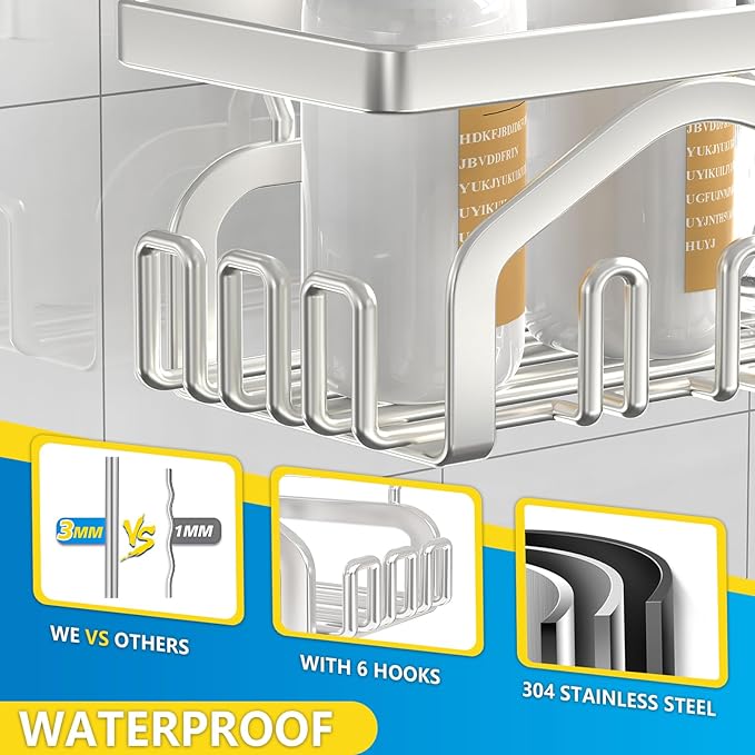 Coraje Shower Caddy, Shower Shelves [5-Pack], Adhesive Shower Organizer No Drilling, Large Capacity, Rustproof Stainless Steel Bathroom Shower Organizer, Shower Shelf for Inside Shower (Silver)