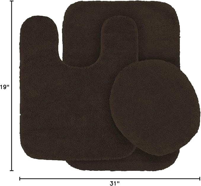 Mk Home Collection 3 Piece Bathroom Rug Set Bath Rug, Contour Mat & Lid Cover Non-Slip with Rubber Backing Solid Brown/Chocolate New