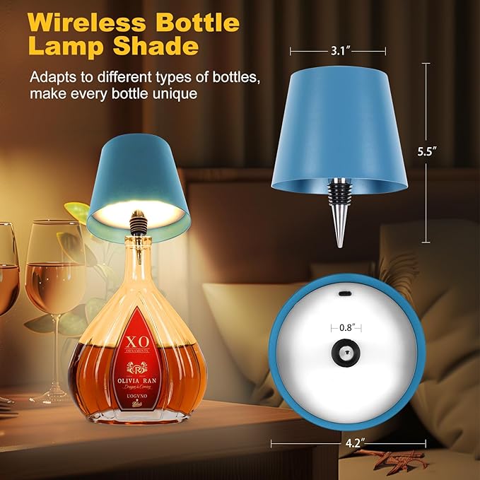 Wireless Bottle Lamp, 2025 New 3 Color Rechargeable Wine Bottle Lights for Bars Restaurants (Blue, 1PC)