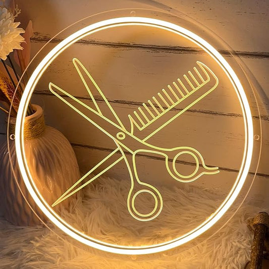 Scissors Neon Sign for Wall Decor 3D Art Carving Design Indoor Bedroom Led Neon Signs Backdrop Flex Christmas Party Wedding Living Room Birthday Gift(Warm White,USB,30×30 CM)