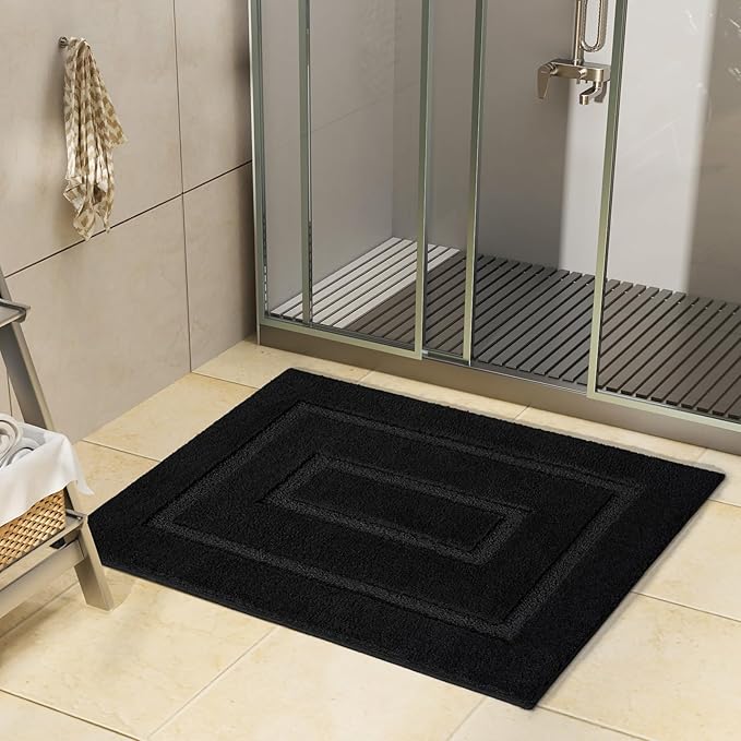 HOMORE Black Bathroom Rug 24x17 Inch Soft Absorbent Microfiber Small Bathroom Rugs, Washable Bath Rug Runner Non Slip Bath Rugs for Shower Tub