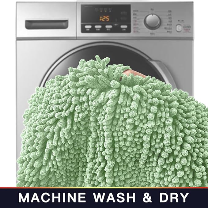Walensee Large Bathroom Rug Non Slip Bath Mat (24x60 Inch Sage Green) Water Absorbent Super Soft Shaggy Chenille Machine Washable Dry Extra Thick Perfect Absorbant Best Plush Carpet for Shower Floor
