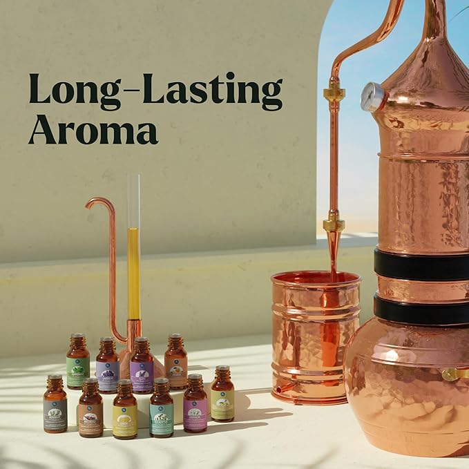 Essential Oils Set - 10pc Aromatherapy Oil in Portable Bag - Diffusers, Humidifiers, Yoga, DIY Cleaning Products, Candle Making - Peppermint, Tea Tree, Lavender, Eucalyptus, Lemongrass (10mL)