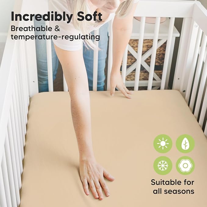 Pack and Play Sheets Fitted, 2-Pack Mini Crib Sheets - Pack N Play Sheets, Organic Fitted Crib Sheet for Pack and Play Mattress, Playard Baby Crib Sheets, Crib Sheets Neutral for Boys, Girls (Rust)