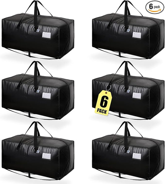 Moving Bags Heavy Duty,Extra Large Moving Bags for Travel/College Packing/Storage/Organization/Seasonal Clothes & Bedding Storage,Moving Supplies Bins,Compatible with Ikea Frakta Cart (Black,6 Pack)