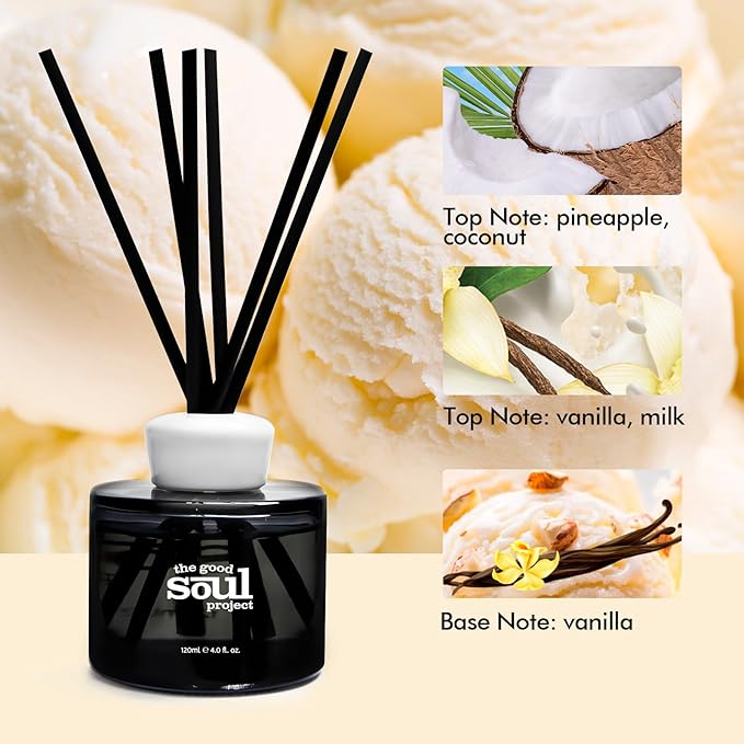 Reed Diffuser, Vanilla Scented Reed Diffusers for Home, Come with 6 Reed Diffuser Sticks, Decorative Air Freshener for Bathroom& Office