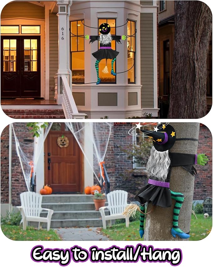 Crashing Witch for Halloween Decorations Outdoor: Hilarious Witch Decor with Adjustable Band for Tree Porch Door