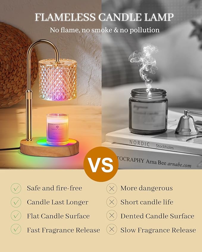 Candle Warmer Lamp with 7 LED Color Changing, Timer Dimmer Height Adjustable, Candle Warmer with RGB Model with 2 Bulbs, Home Decor for Mom, Wife, Lover, Friend
