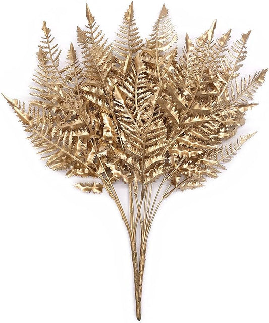 Artificial Plants Golden Boston Grass, For Christmas Decoration Fake Plant Leaf Bush Grass Fern Bushes Faux Shrubs Greenery Indoor Outside Planter Filler Festival Home Garden Decor - Gold 2 Pack
