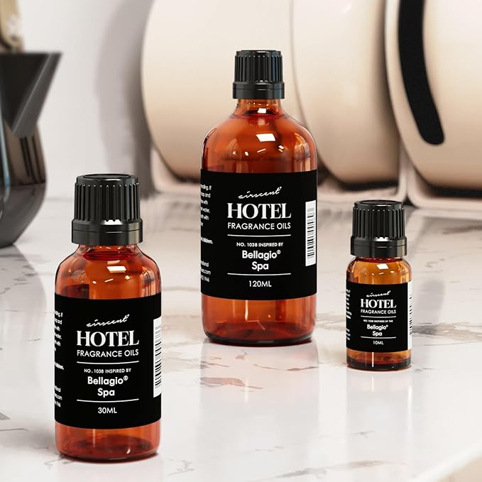 AirScent Hotel Diffuser Oil Inspired by The Bellagio Spa Scent - Premium Fragrance Oil No. 1038 for Ultrasonic and Waterless Diffusers and Crafting - 10 mL, 0.34 fl oz Glass Bottle with Dropper