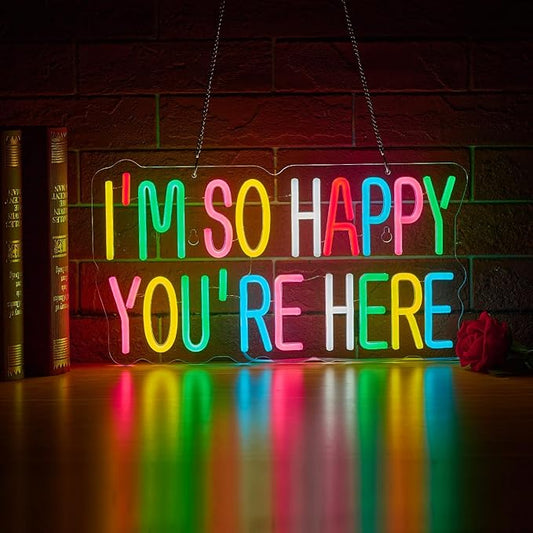 I'm So Happy You're Here Neon Sign for Wall Décor Dimmable LED Neon Light USB Powered Neon Art Signs Decor