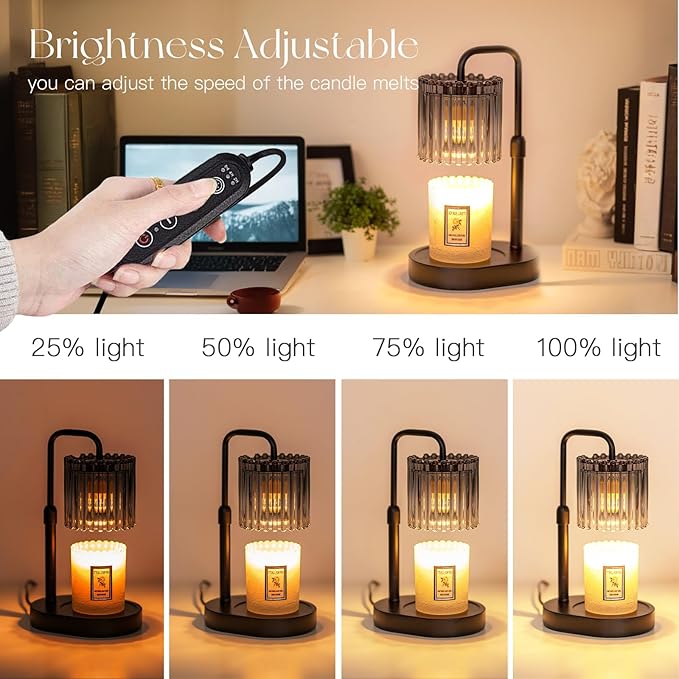 Candle Warmer Lamp with Timer: Black Candle Warming Lamp with 2 Bulbs Height Adjustable Wax Melt Warmer Dimmable Modern Bedroom Decor Gift for Women