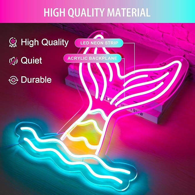 Mermaid Tail Neon Sign Dimmable Mermaid Neon Signs for Wall Decor, USB Powered Bright LED Mermaid Lamps for Girls Bedroom, Birthday Christmas Decor, Perfect Gifts for Girls(15.7*12.6inches)
