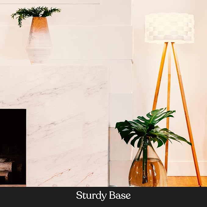 Brightech Bijou LED Floor Lamp, Standing Lamp for Bedroom Reading, Tripod Lamp for Living Rooms & Offices, Great Living Room Décor, Bohemian & Vintage Tall Lamp With Soft Light Bulbs - Natural Wood