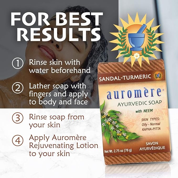 Auromere Ayurvedic Bar Soap, Sandal Turmeric - Eco Friendly, Handmade, Vegan, Cruelty Free, Natural, Non GMO (2.75 oz), 4 pack