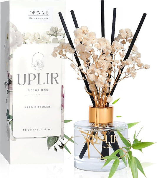 Flower Reed Diffusers for Home with 1 Bamboo Double Essential Oil, 3.4 oz (100ml) - Elegant Reed Diffuser Set with 5 Sticks for Home Decor, Bathroom, Any Room, Housewarming Gift