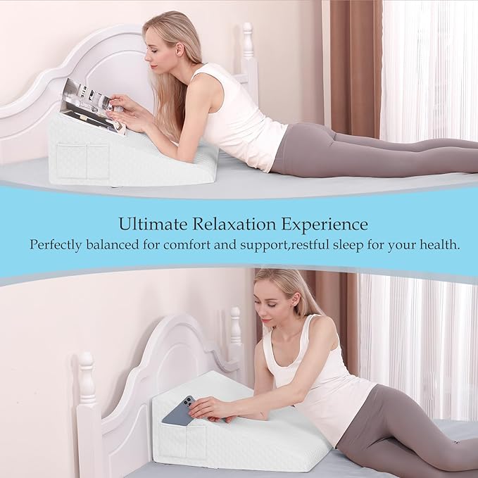 Forias Wedge Pillow for Sleeping,10" Bed Wedge Pillow for After Surgery,Acid Reflux,Snoring,Memory Foam Top Triangle Pillow Wedge with Breathable Removable Cover