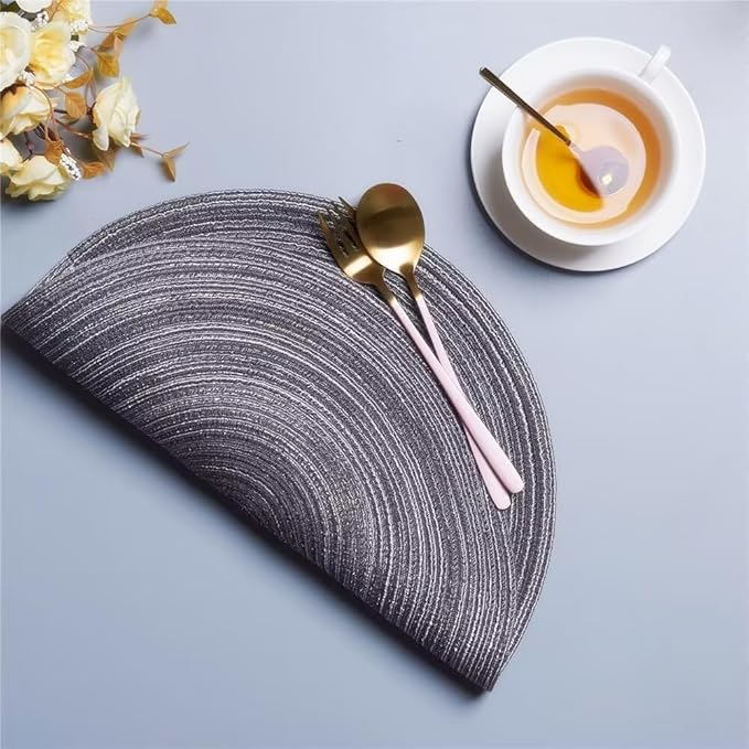 Rouned Braided Placemats Set of 4, 15 Inches Table Place Mats for Dining Table, Hot Pads for Kitchen, Trivets for Hot Dishes, Pots and Pans, Tabletop Accessories (Grey,4) ﻿