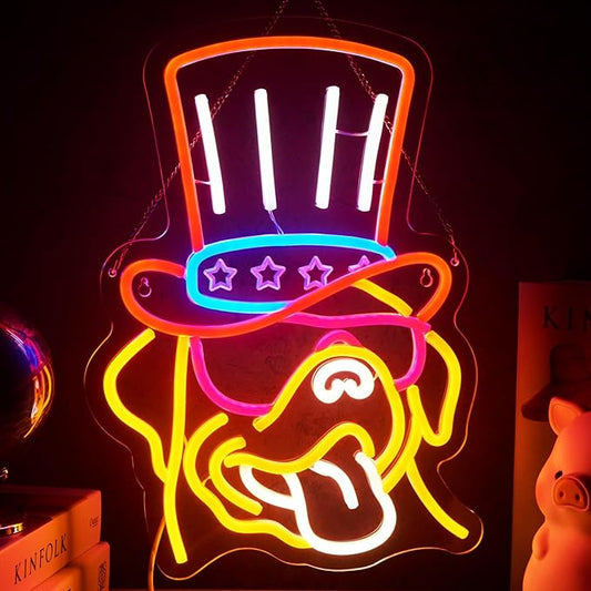 Top Hat Labrador Neon Sign Sunglasses Cute Dog Neon Sign for Wall Decor Cute Dog USB Dimmable LED Neon Lights for Bedroom Zoo Pet Shop Cat Cafe Decoration Gif for Teen Boys Girls Christmas
