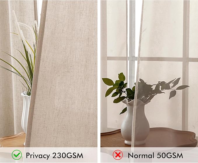 MIULEE Non-See-Through Privacy Linen Curtains 2 Panels, Light Filtering Window Curtains Farnhouse Textured Back Tab Semi Sheer Drapes for Bedroom Living Room, 52 x 108 Inches Long, Beige