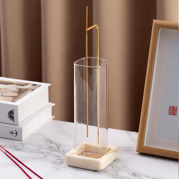 Incense Holder, Unique Marble Incense Stick Holder, 100% Anti-Ash Flying, Brass Incense Holder for Sticks, Incense Burner Holder for Meditation Yoga (White)