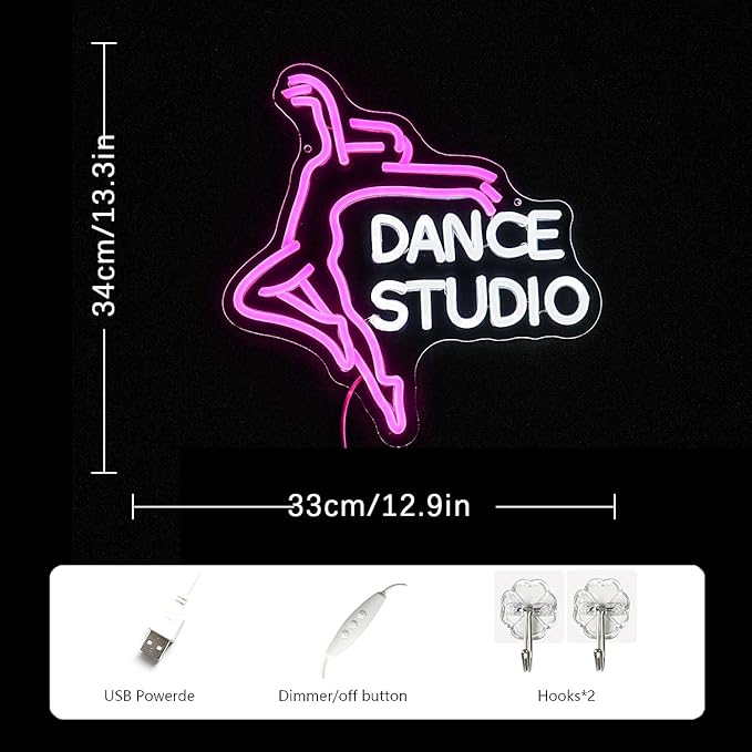 Dance Studio Neon Sign Dance Enthusiasts Neon Signs for Dance Studio Wall Decor White Letter Neon Light Sign for Dancing Party,Bar Accessories,Valentines' Day