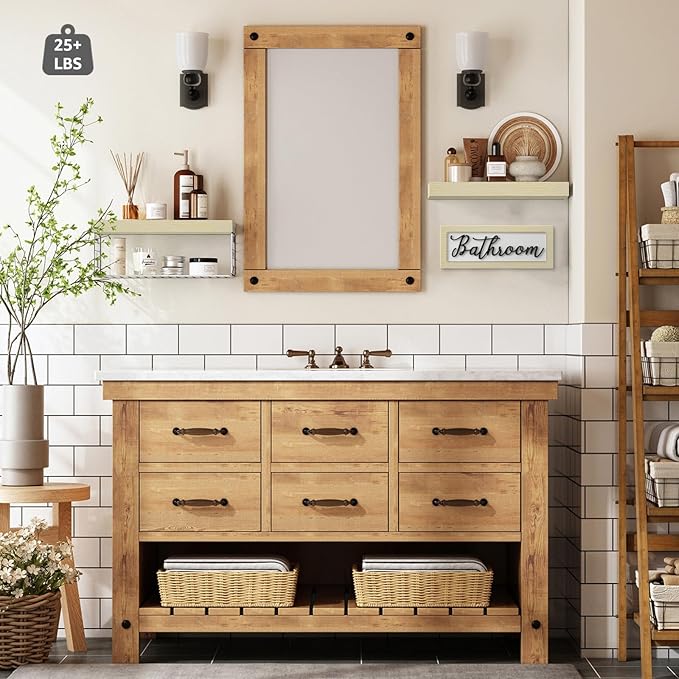 QEEIG ‎Bathroom Shelves Over Toilet - Paper Storage Wall Mounted Farmhouse Decor Decorations Aesthetic Décor Sign Small Floating Shelf 2+1 Set 16 inch, Natural (020NW)