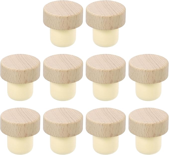 uxcell 16Pcs T-shaped Stoppers, 0.91inch Dia Cork Wine Stopper Reusable Wine Bottle Corks Sealing Plug for Wine Beer Beverage Bottle Crafts, Wood Color